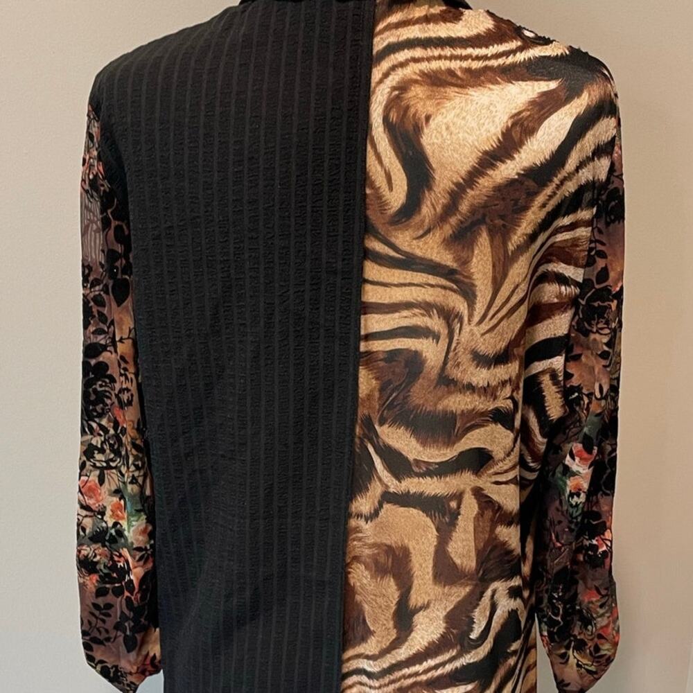 Calessa Tunic Top Sz XL Velvet Burnout Lace Floral Animal Prints Artsy Lagenlook - Picture 5 of 12